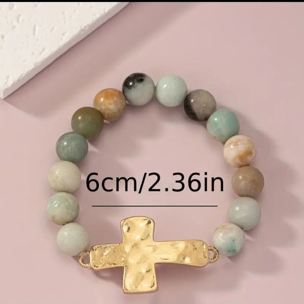 Natural stone bead with cross bracelet